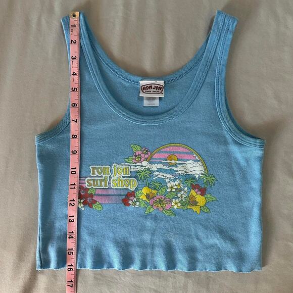 Ron Jon Surf Shop Crop Tank Top Blue Ribbed Retro Flowers Y2K Fit Medium - Picture 3 of 6
